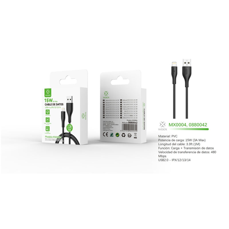 USB to Lightning data cable 15W 1m - Black - MX0004 NE