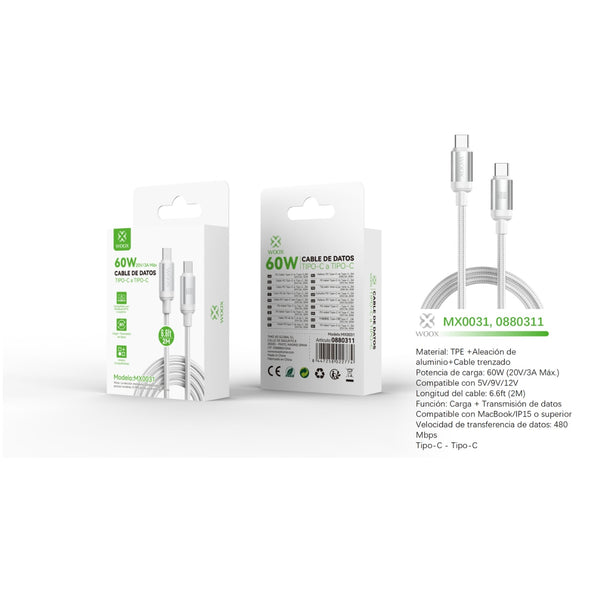 Type-C to Type-C data cable 60W 2m - white - MX0031 BL