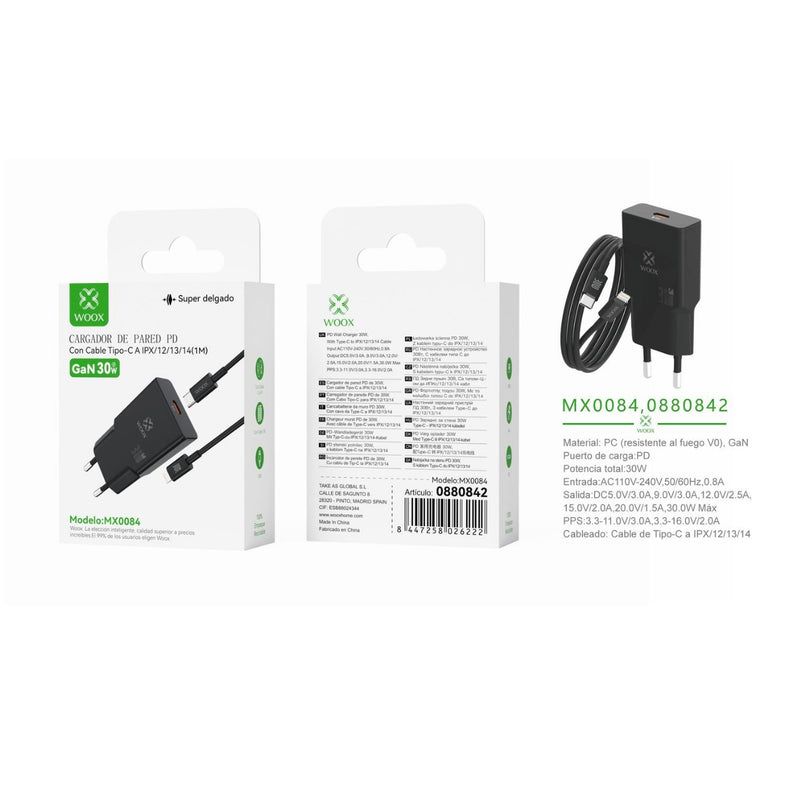 30 W GaN PD ¨2 single EU wall charger with C-Lightning cable (black) - MX0084 NE