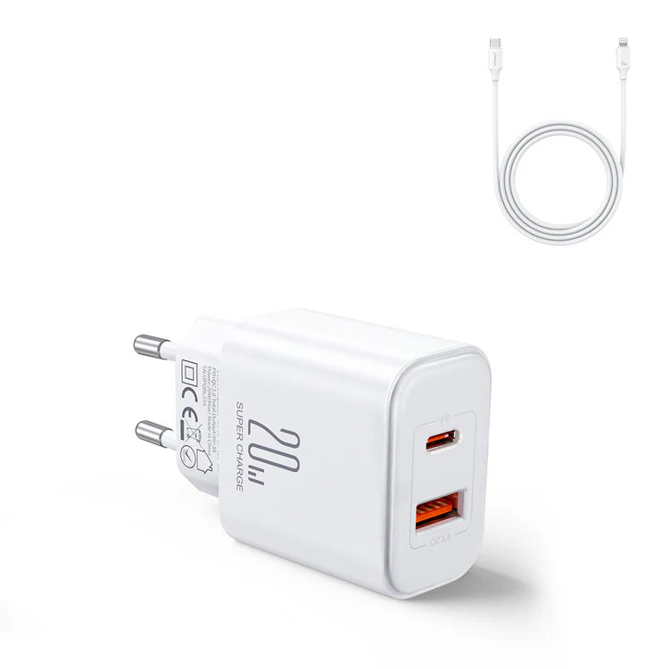 JR-TCF05 20W PD+QC Charger-White C to C Cable 1m 