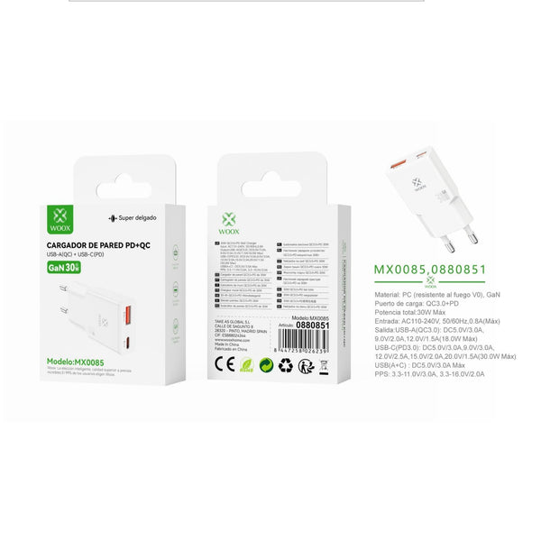 UE QC+PD GaN wall charger 30 W without white cable - MX0085 BL