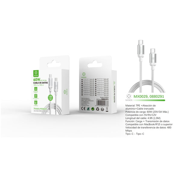 Type-C to Type-C data cable 60W 1.5 m - white - MX0029 BL