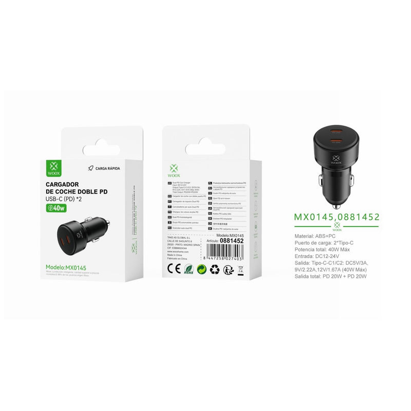 PD+PD coach charger 40W sin cable - black - MX0145 NE