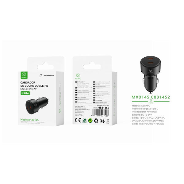 PD+PD coach charger 40W sin cable - black - MX0145 NE