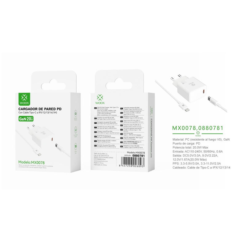 20 W GaN PD ¨2 single EU wall charger with C-Lightning cable (white) - MX0078 BL