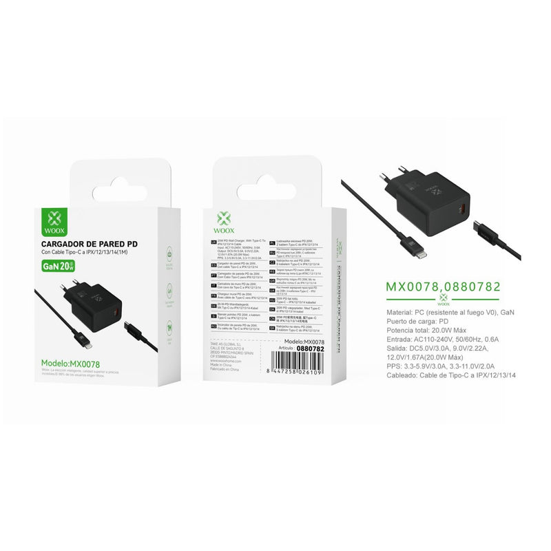 20 W GaN PD ¨2 single EU wall charger with C-Lightning cable (black) - MX0078 NE
