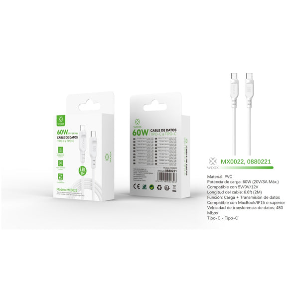 Type-C to Type-C data cable 60W 2m - white - MX0022 BL