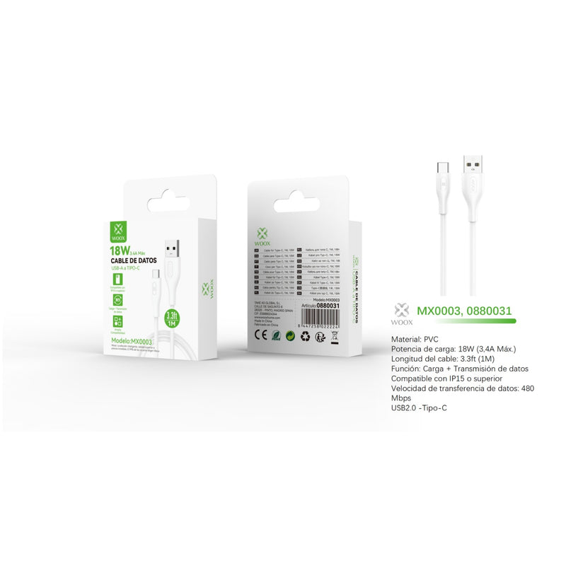 USB to Type-C data cable 18W 1m white - MX0003 BL