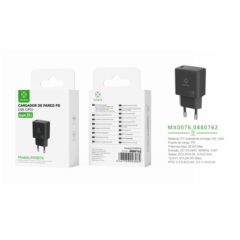 GaN PD wall charger ¨2single UE 20 W without cable - black - MX0076 NE