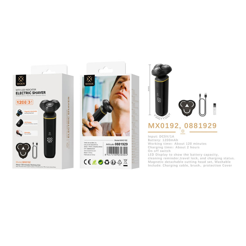 Afeitadora electrica 1200 mAh, carga tipo C con pantalla LED lPX7-gun - MX0192