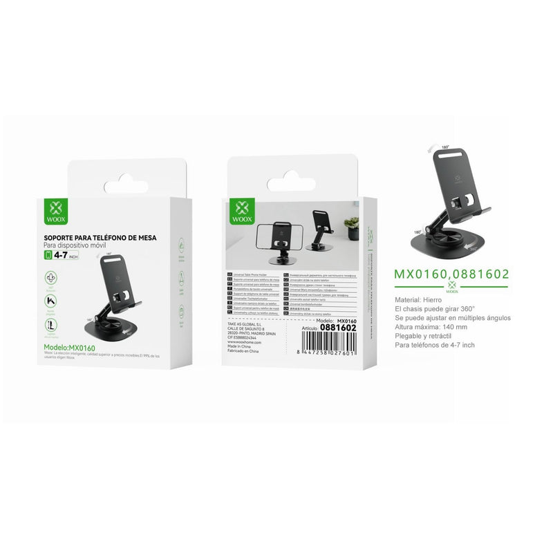 Office phone stand with 360 degree adjustment, metal, black - MX0160