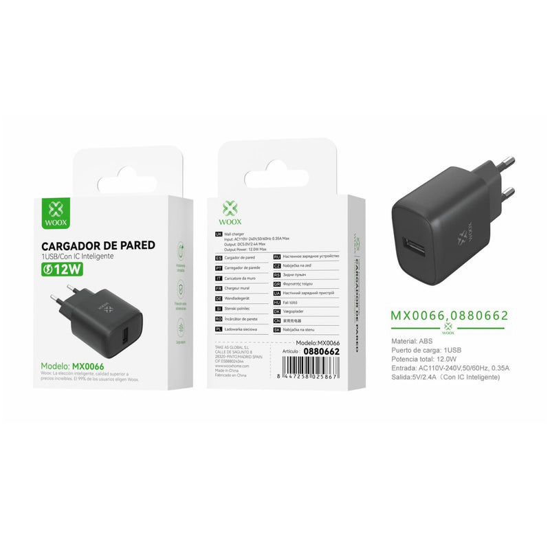 USB wall charger ¨2 single EU 5 V/2.4 A without cable - black - MX0066 NE